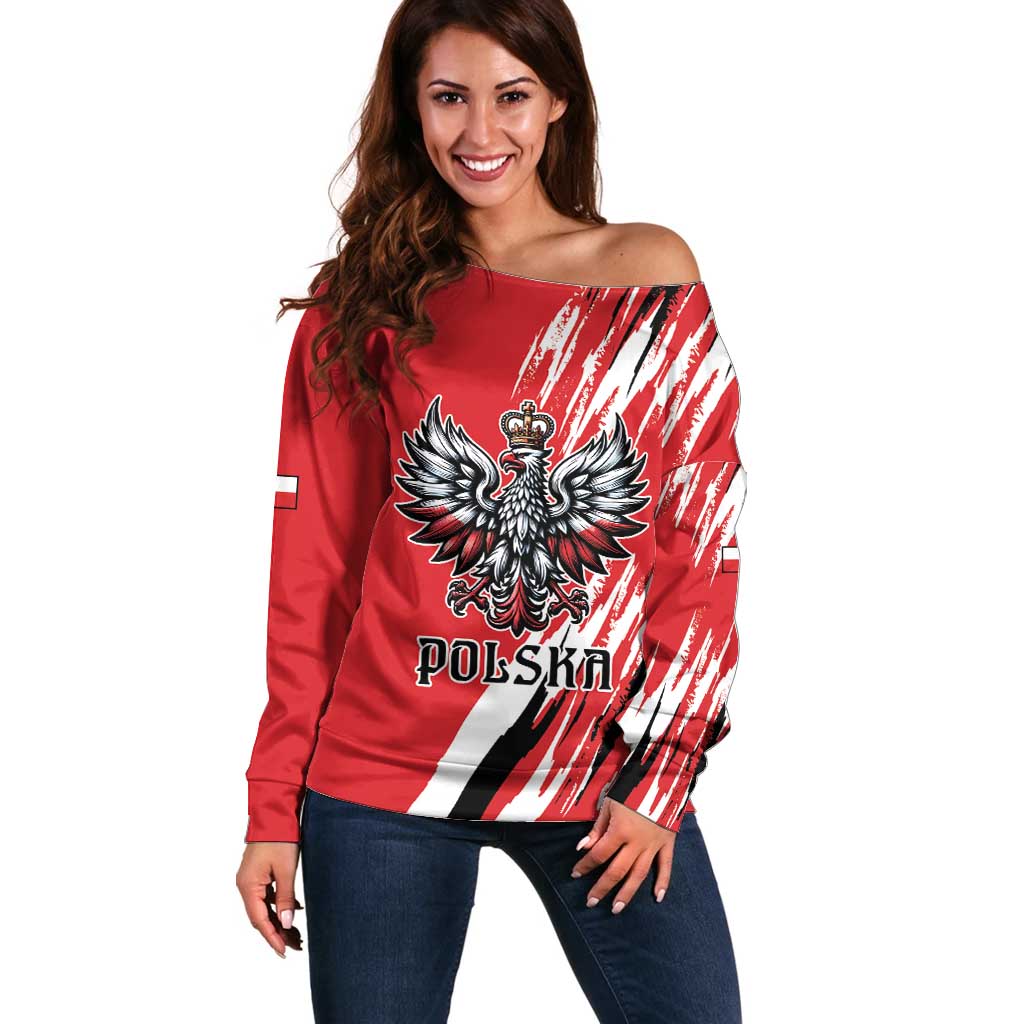 Poland National Flag Day Personalized Off Shoulder Sweater Polsk Eagle Simple Style