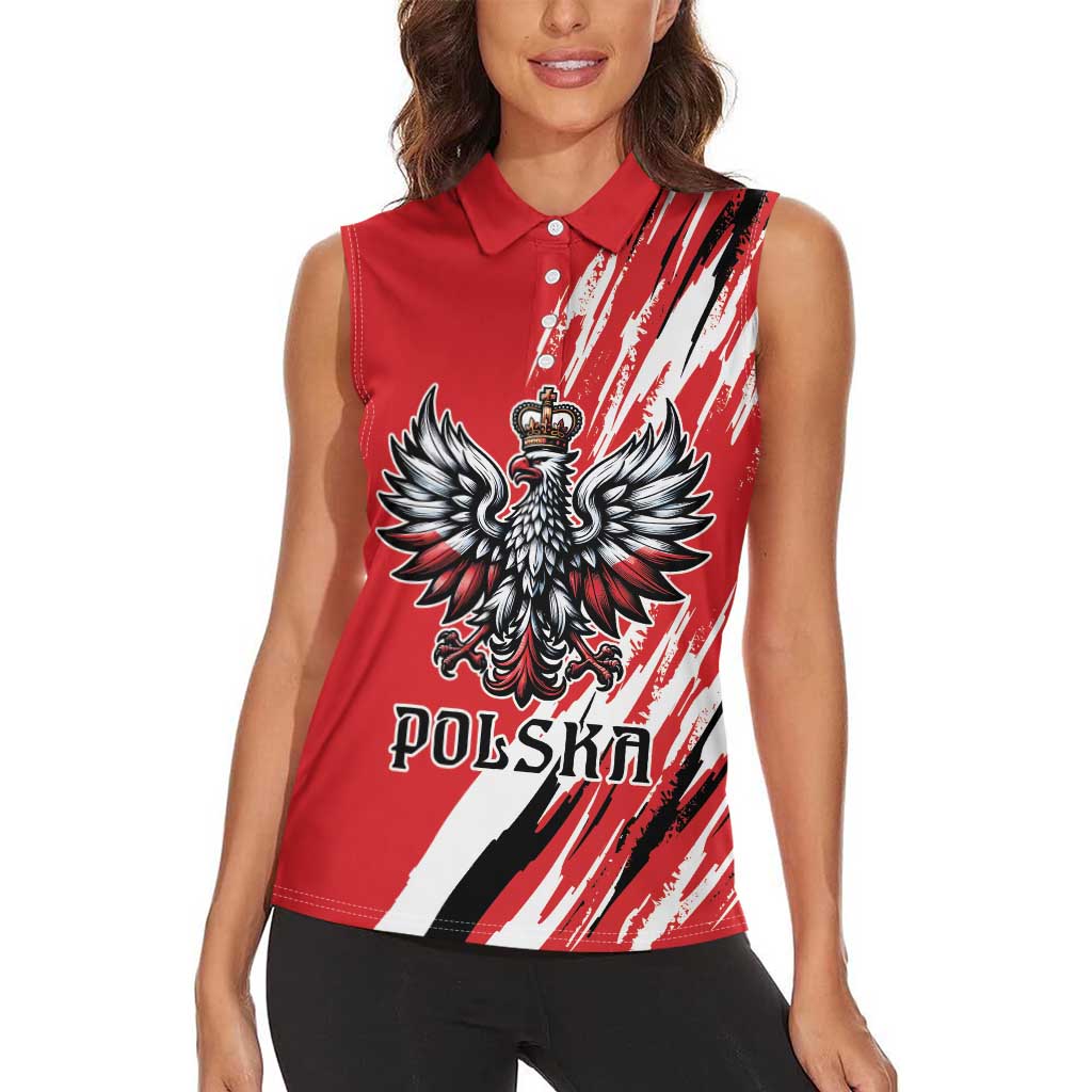 Poland National Flag Day Personalized Women Sleeveless Polo Shirt Polsk Eagle Simple Style