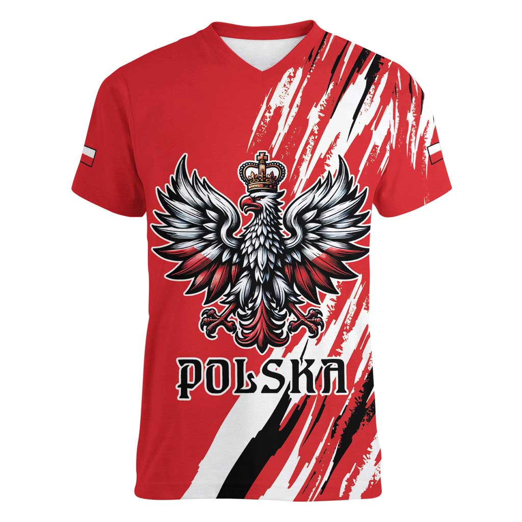 Poland National Flag Day Personalized Women V-Neck T-Shirt Polsk Eagle Simple Style