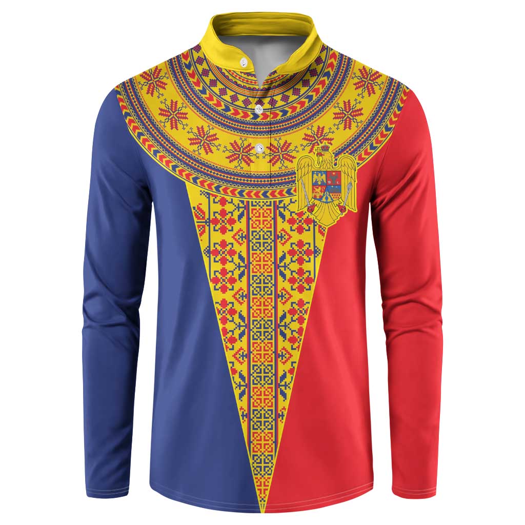 Romania Traditional Embroidery Pattern Button Sweatshirt