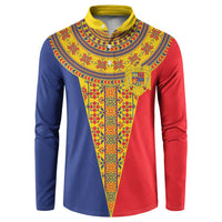 Romania Traditional Embroidery Pattern Button Sweatshirt