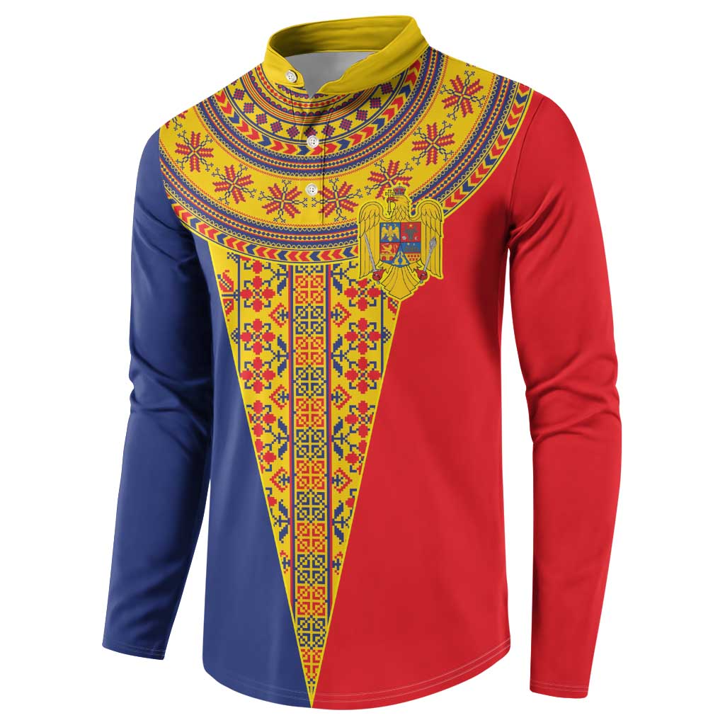 Romania Traditional Embroidery Pattern Button Sweatshirt