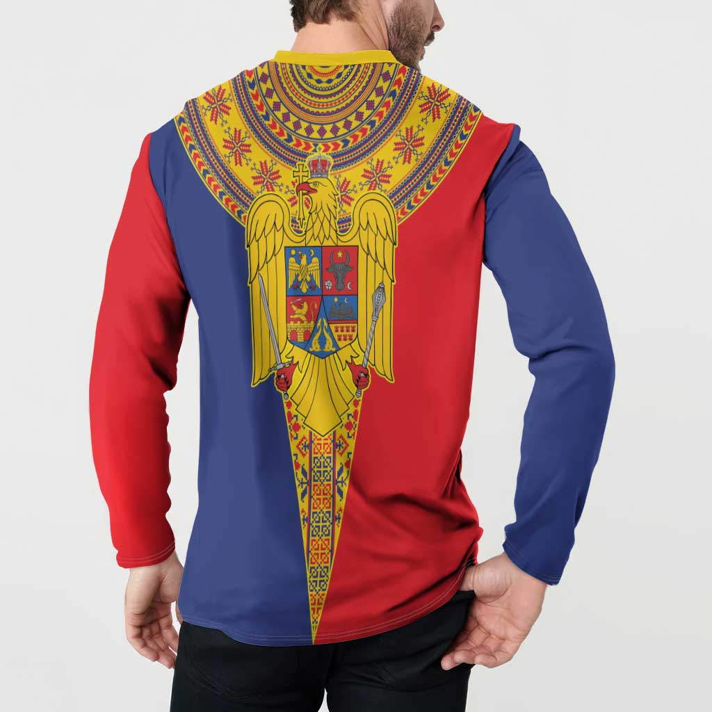 Romania Traditional Embroidery Pattern Button Sweatshirt