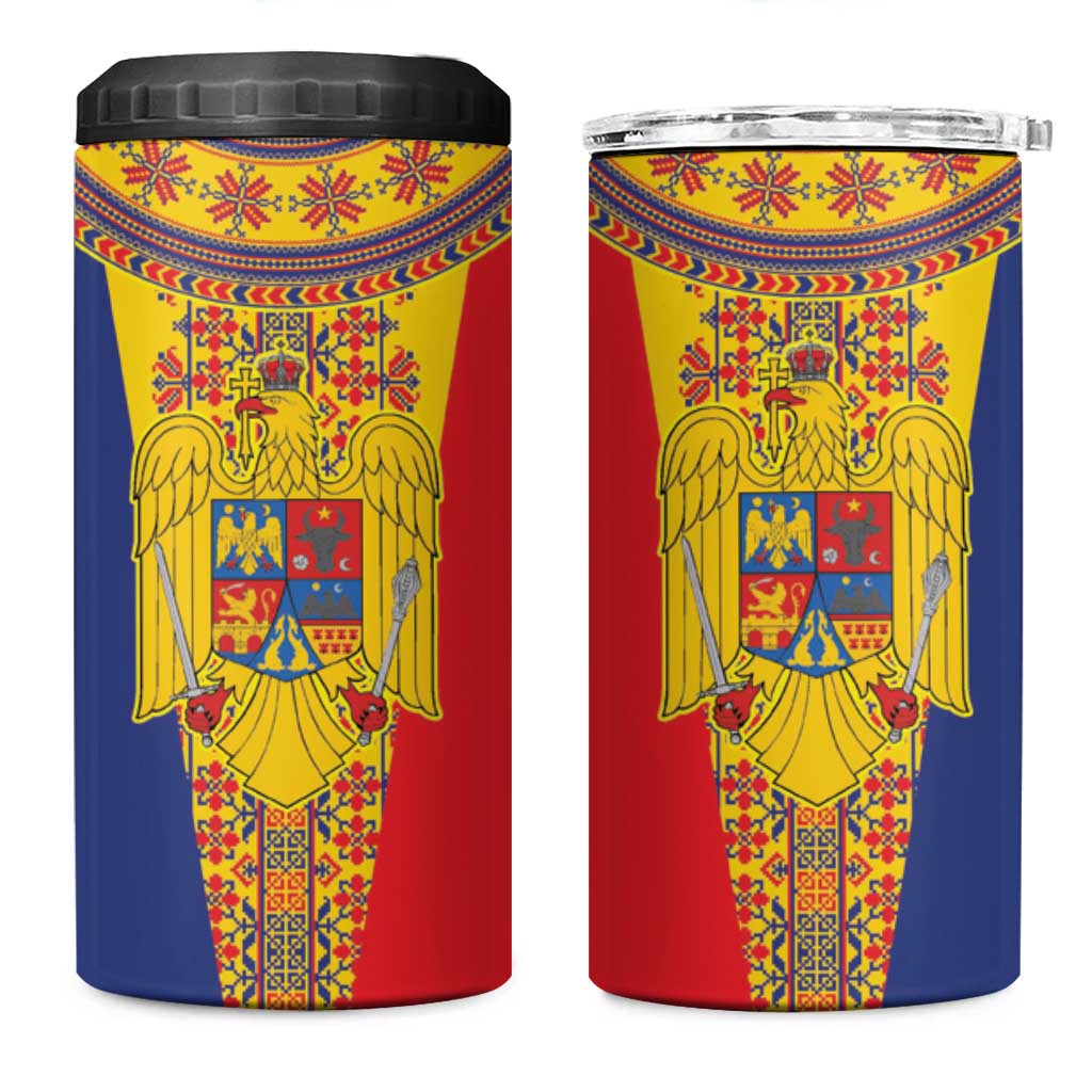 Romania Traditional Embroidery Pattern 4 in 1 Can Cooler Tumbler