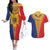 Romania Traditional Embroidery Pattern Couples Matching Off The Shoulder Long Sleeve Dress and Hawaiian Shirt