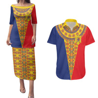 Romania Traditional Embroidery Pattern Couples Matching Puletasi and Hawaiian Shirt