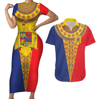 Romania Traditional Embroidery Pattern Couples Matching Short Sleeve Bodycon Dress and Hawaiian Shirt