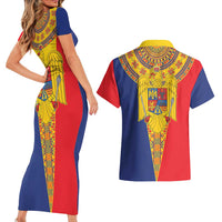 Romania Traditional Embroidery Pattern Couples Matching Short Sleeve Bodycon Dress and Hawaiian Shirt