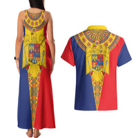 Romania Traditional Embroidery Pattern Couples Matching Tank Maxi Dress and Hawaiian Shirt