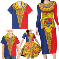 Romania Traditional Embroidery Pattern Family Matching Long Sleeve Bodycon Dress and Hawaiian Shirt