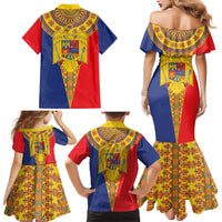 Romania Traditional Embroidery Pattern Family Matching Mermaid Dress and Hawaiian Shirt