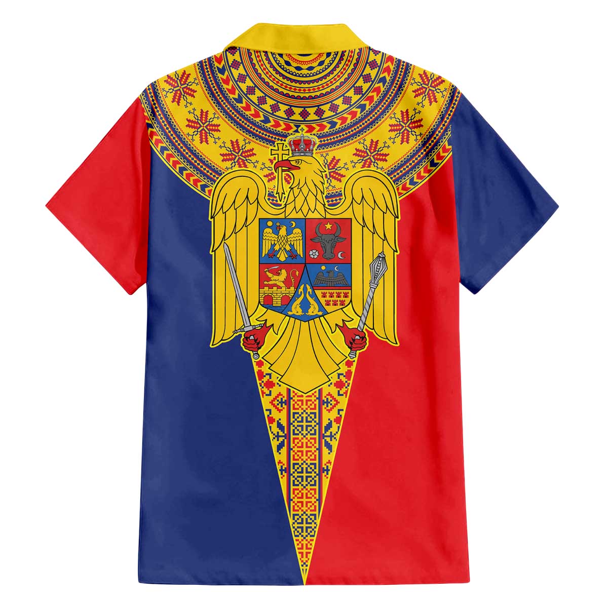 Romania Traditional Embroidery Pattern Family Matching Off The Shoulder Long Sleeve Dress and Hawaiian Shirt