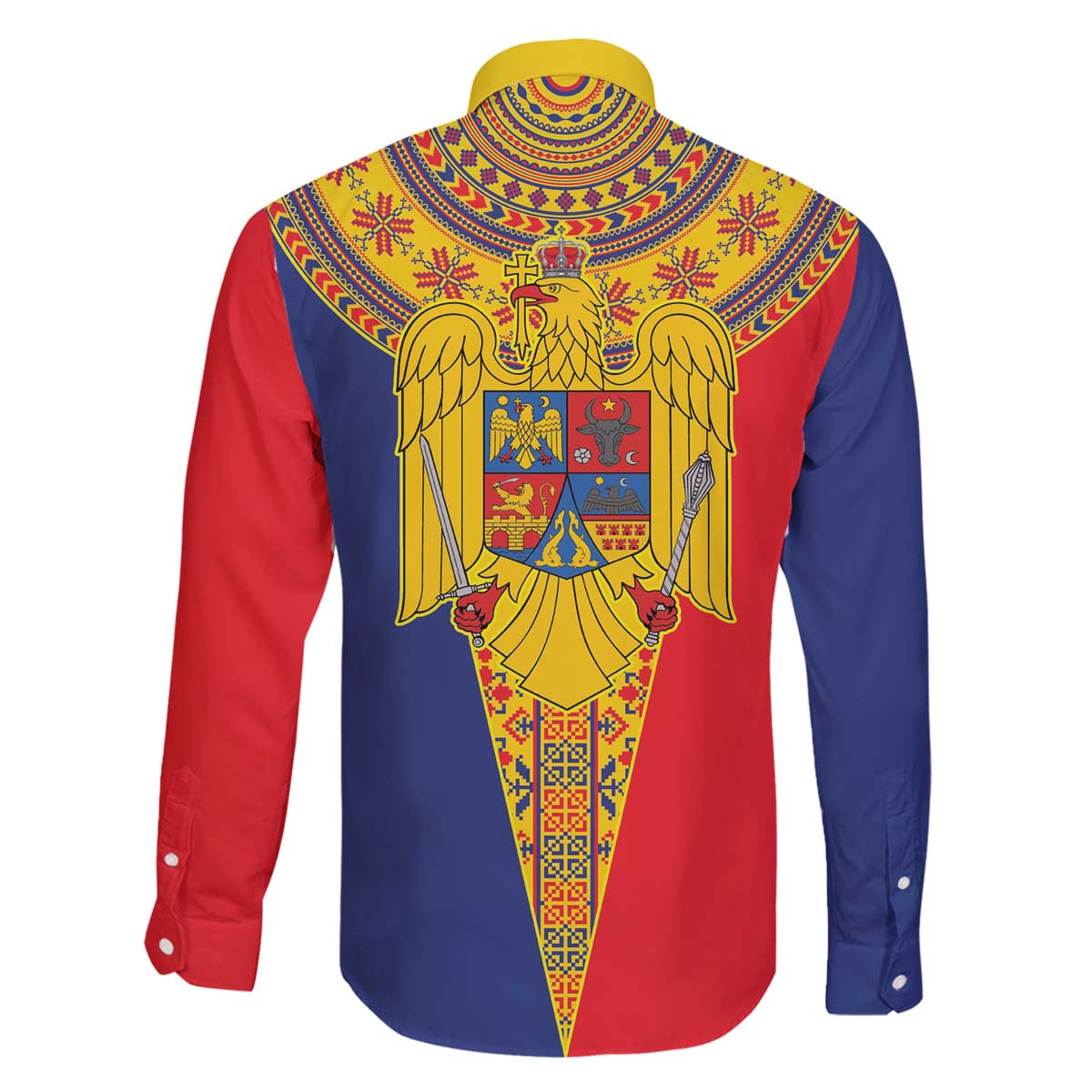 Romania Traditional Embroidery Pattern Family Matching Off The Shoulder Long Sleeve Dress and Hawaiian Shirt