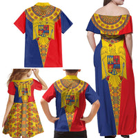 Romania Traditional Embroidery Pattern Family Matching Off Shoulder Maxi Dress and Hawaiian Shirt