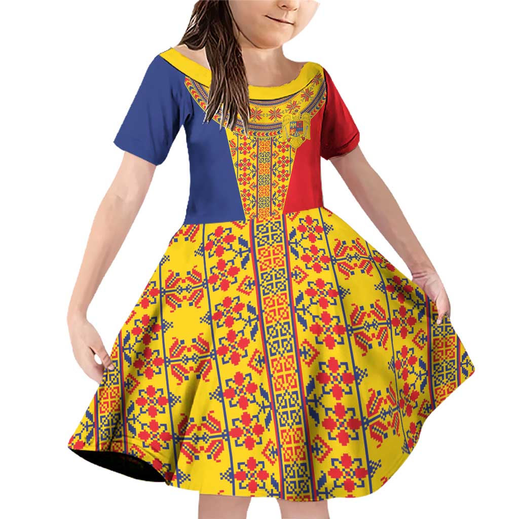 Romania Traditional Embroidery Pattern Family Matching Off Shoulder Short Dress and Hawaiian Shirt