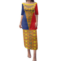 Romania Traditional Embroidery Pattern Family Matching Puletasi and Hawaiian Shirt