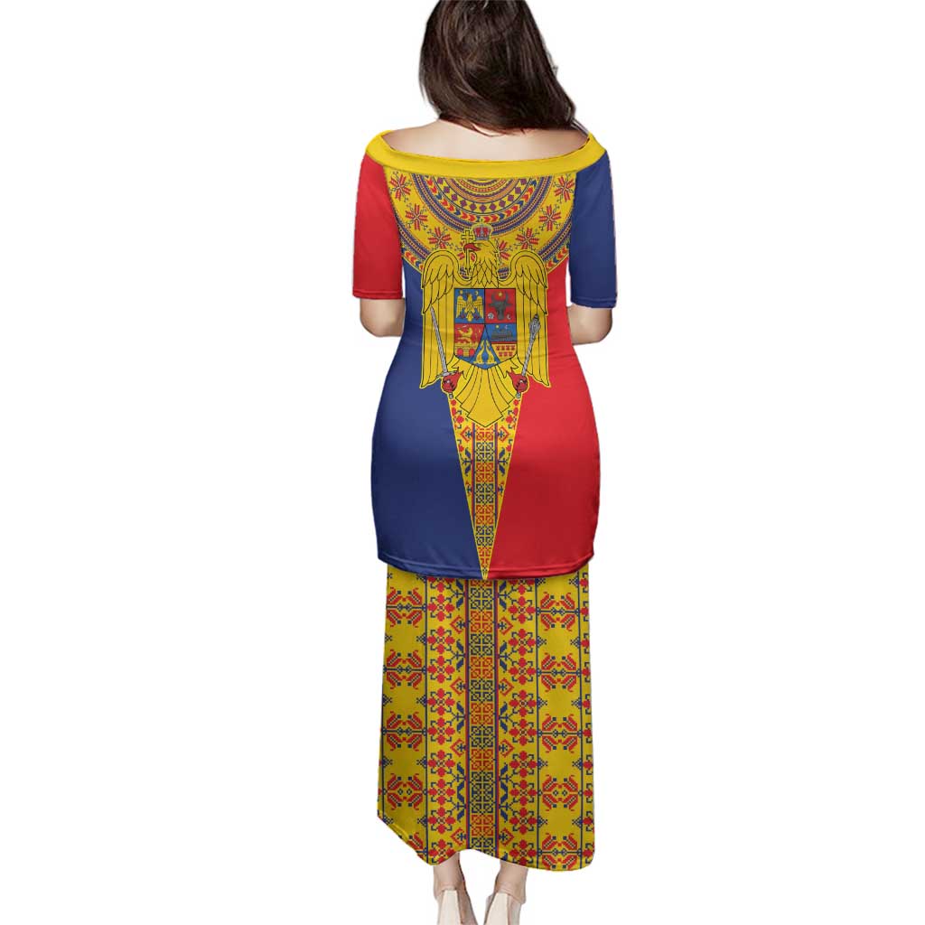 Romania Traditional Embroidery Pattern Family Matching Puletasi and Hawaiian Shirt