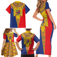 Romania Traditional Embroidery Pattern Family Matching Short Sleeve Bodycon Dress and Hawaiian Shirt