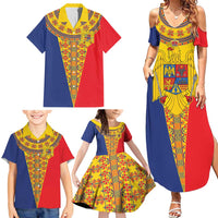 Romania Traditional Embroidery Pattern Family Matching Summer Maxi Dress and Hawaiian Shirt