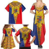 Romania Traditional Embroidery Pattern Family Matching Summer Maxi Dress and Hawaiian Shirt