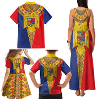 Romania Traditional Embroidery Pattern Family Matching Tank Maxi Dress and Hawaiian Shirt