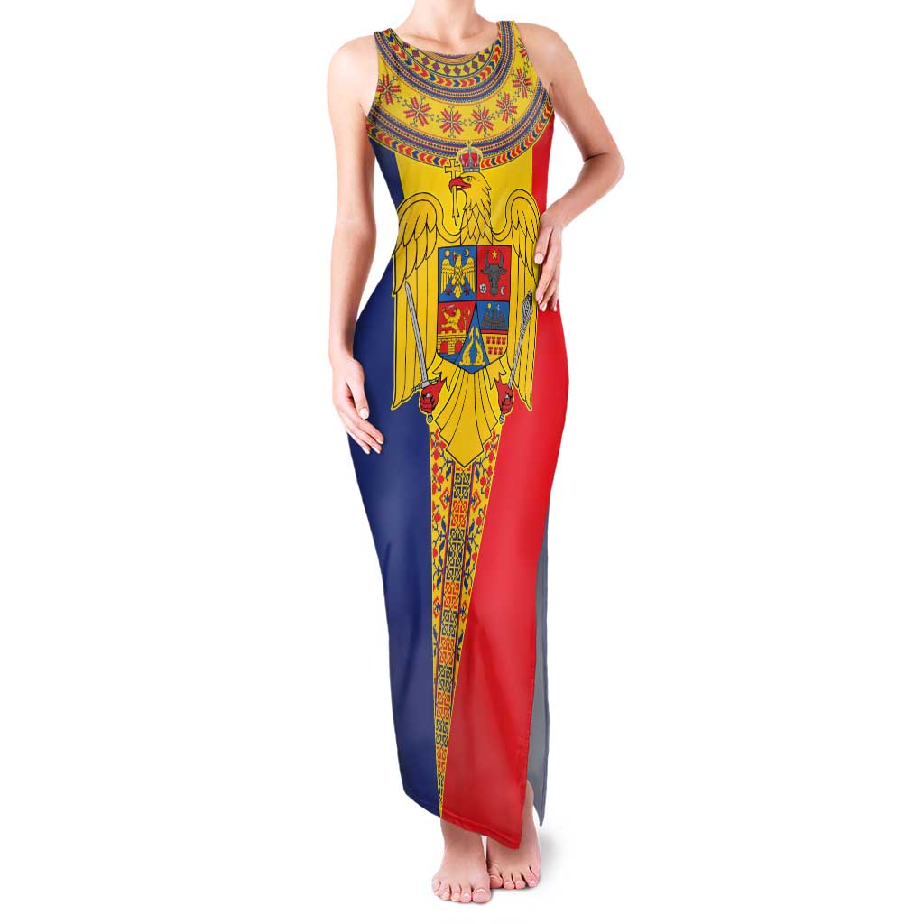 Romania Traditional Embroidery Pattern Family Matching Tank Maxi Dress and Hawaiian Shirt