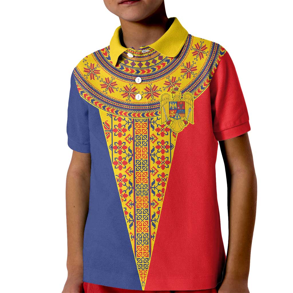 Romania Traditional Embroidery Pattern Kid Polo Shirt