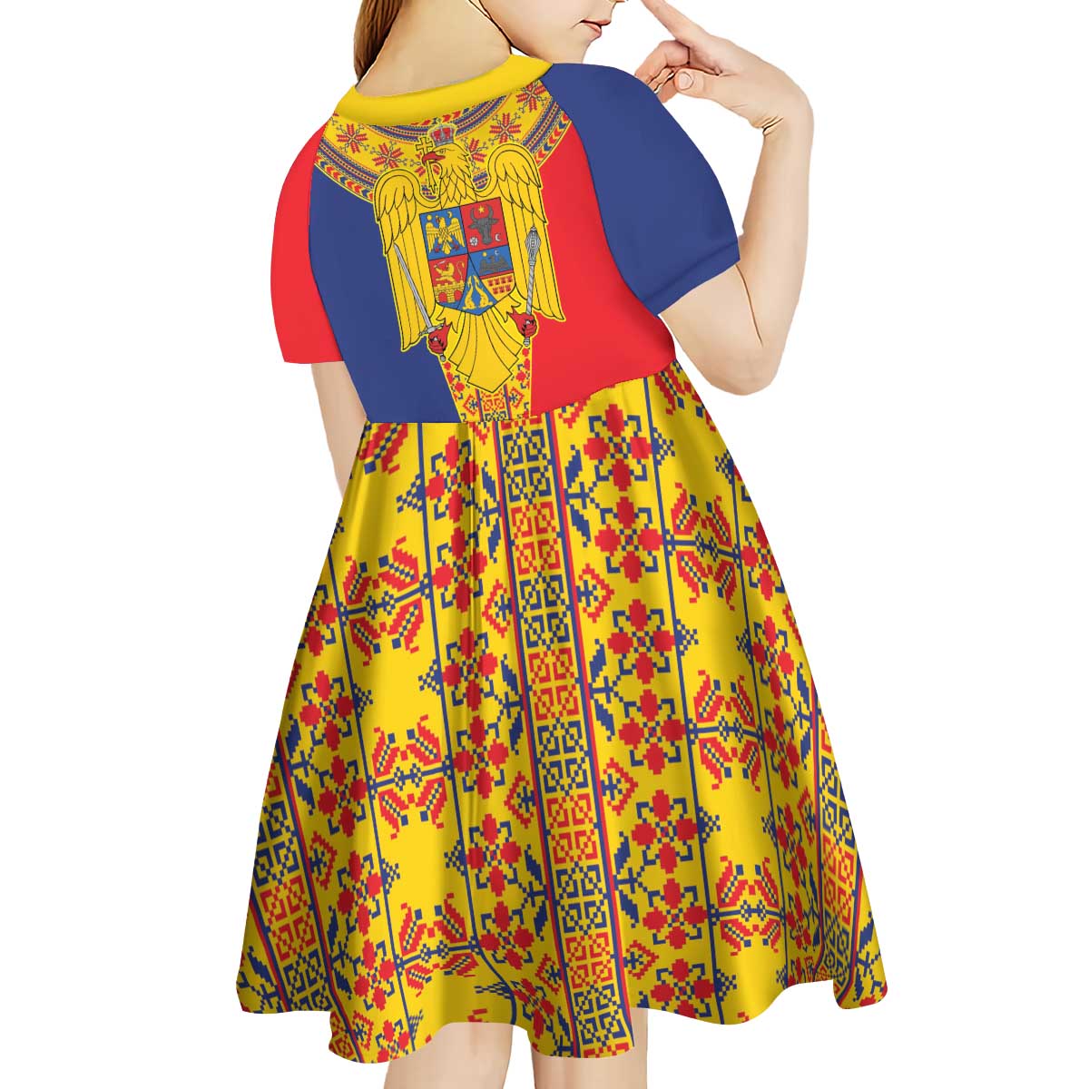 Romania Traditional Embroidery Pattern Kid Short Sleeve Dress