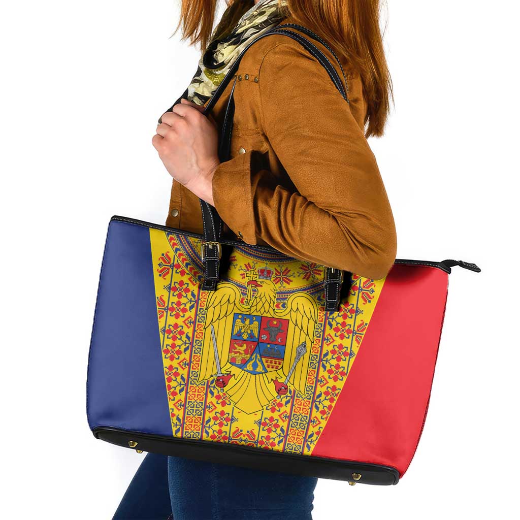 Romania Traditional Embroidery Pattern Leather Tote Bag