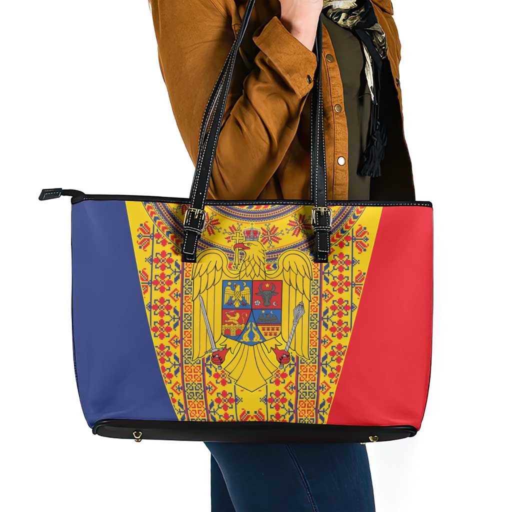 Romania Traditional Embroidery Pattern Leather Tote Bag