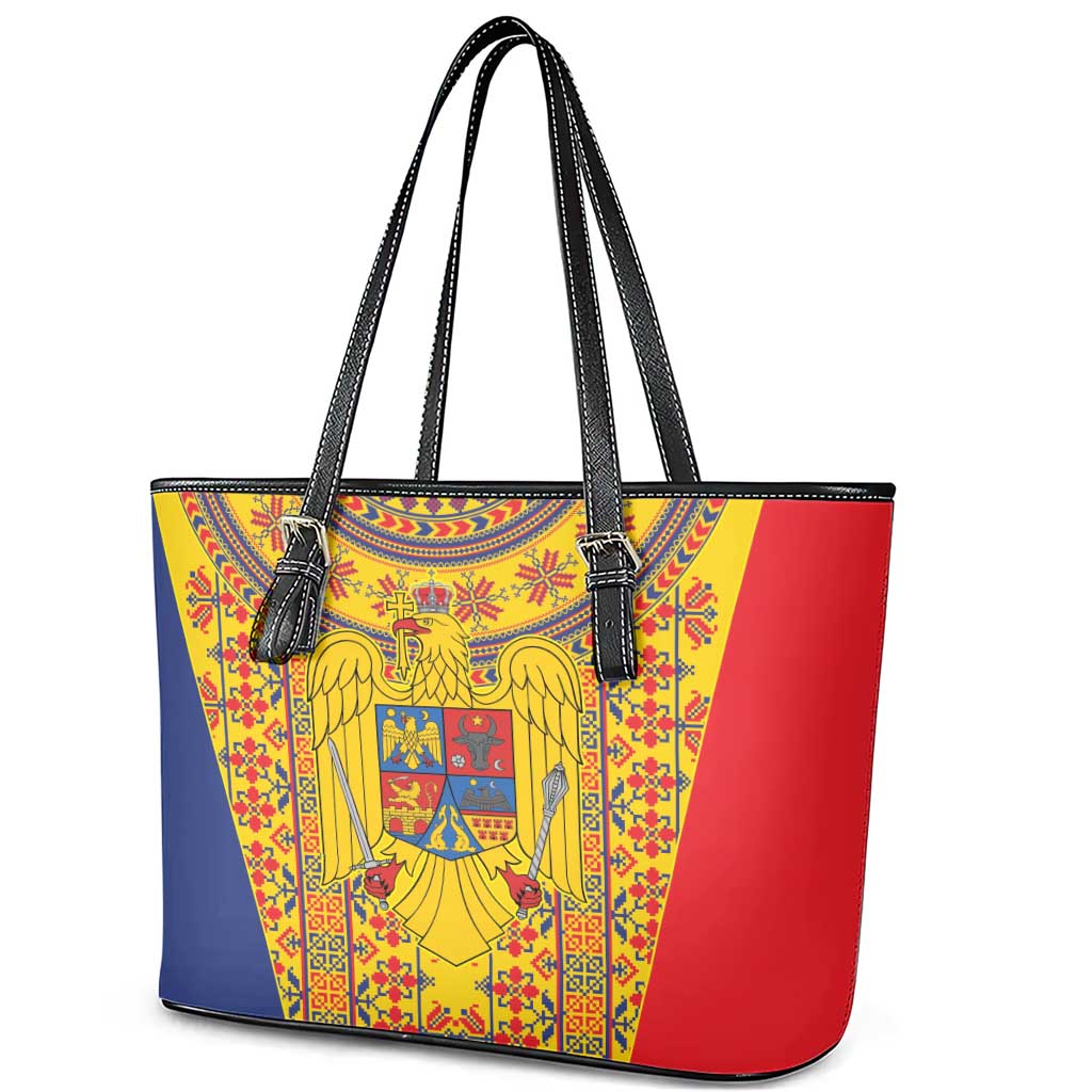 Romania Traditional Embroidery Pattern Leather Tote Bag