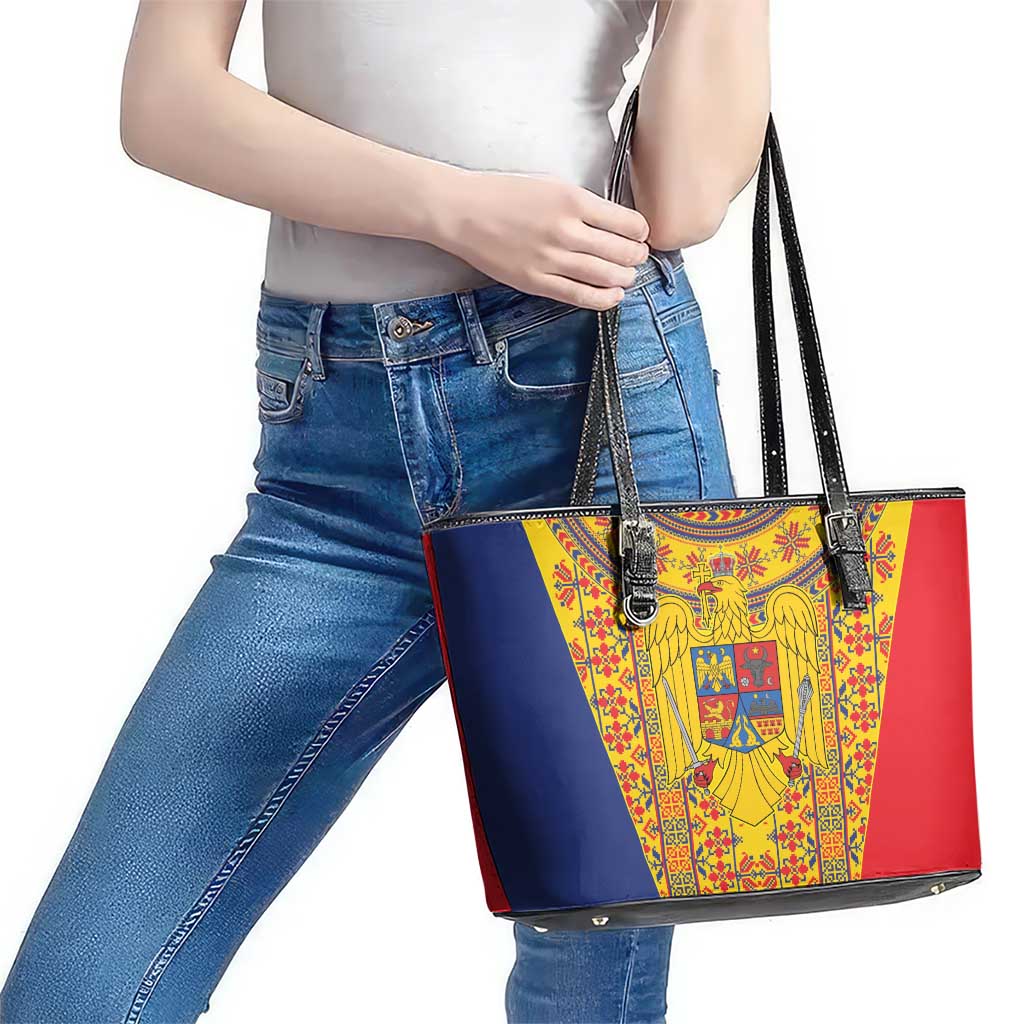 Romania Traditional Embroidery Pattern Leather Tote Bag