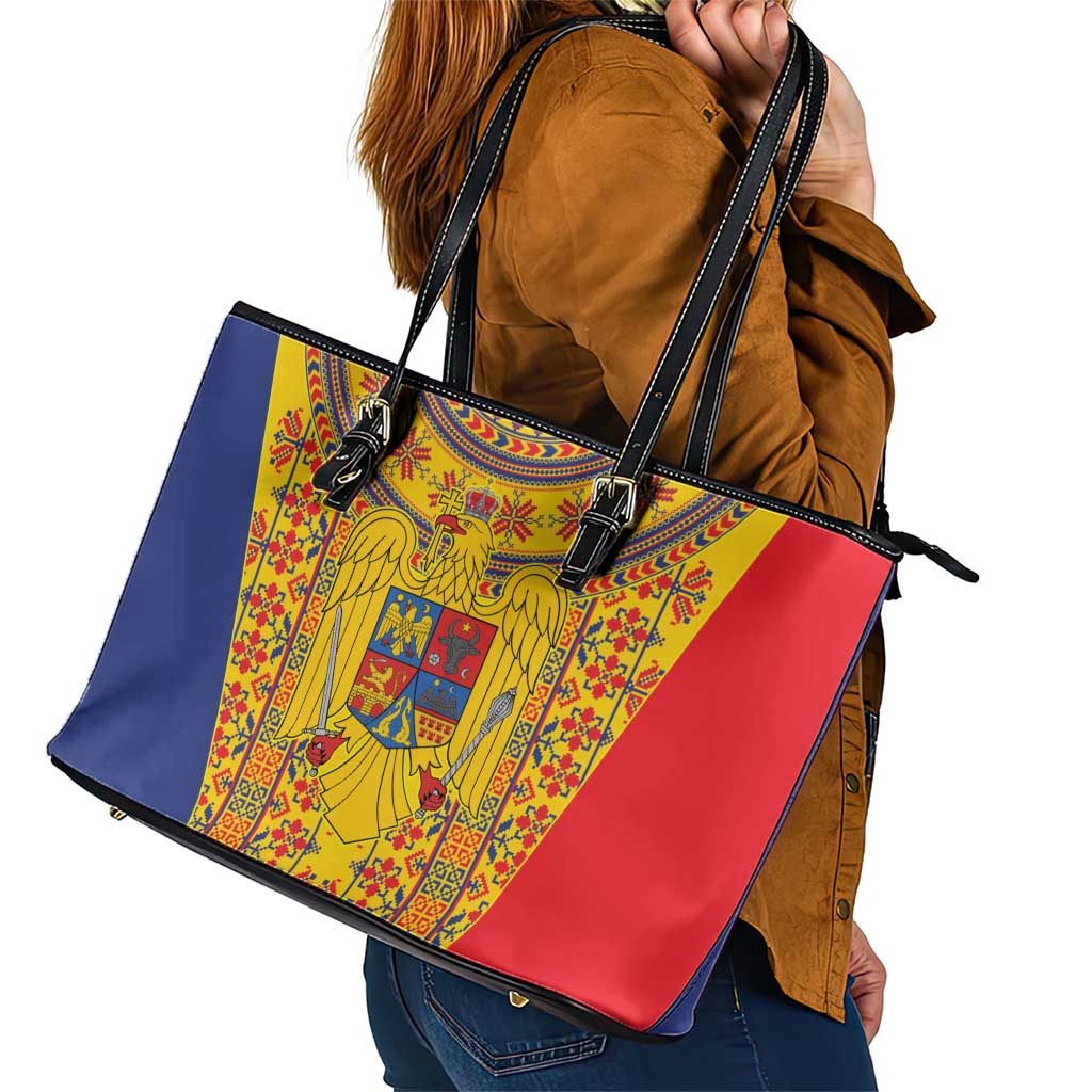 Romania Traditional Embroidery Pattern Leather Tote Bag