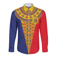 Romania Traditional Embroidery Pattern Long Sleeve Button Shirt