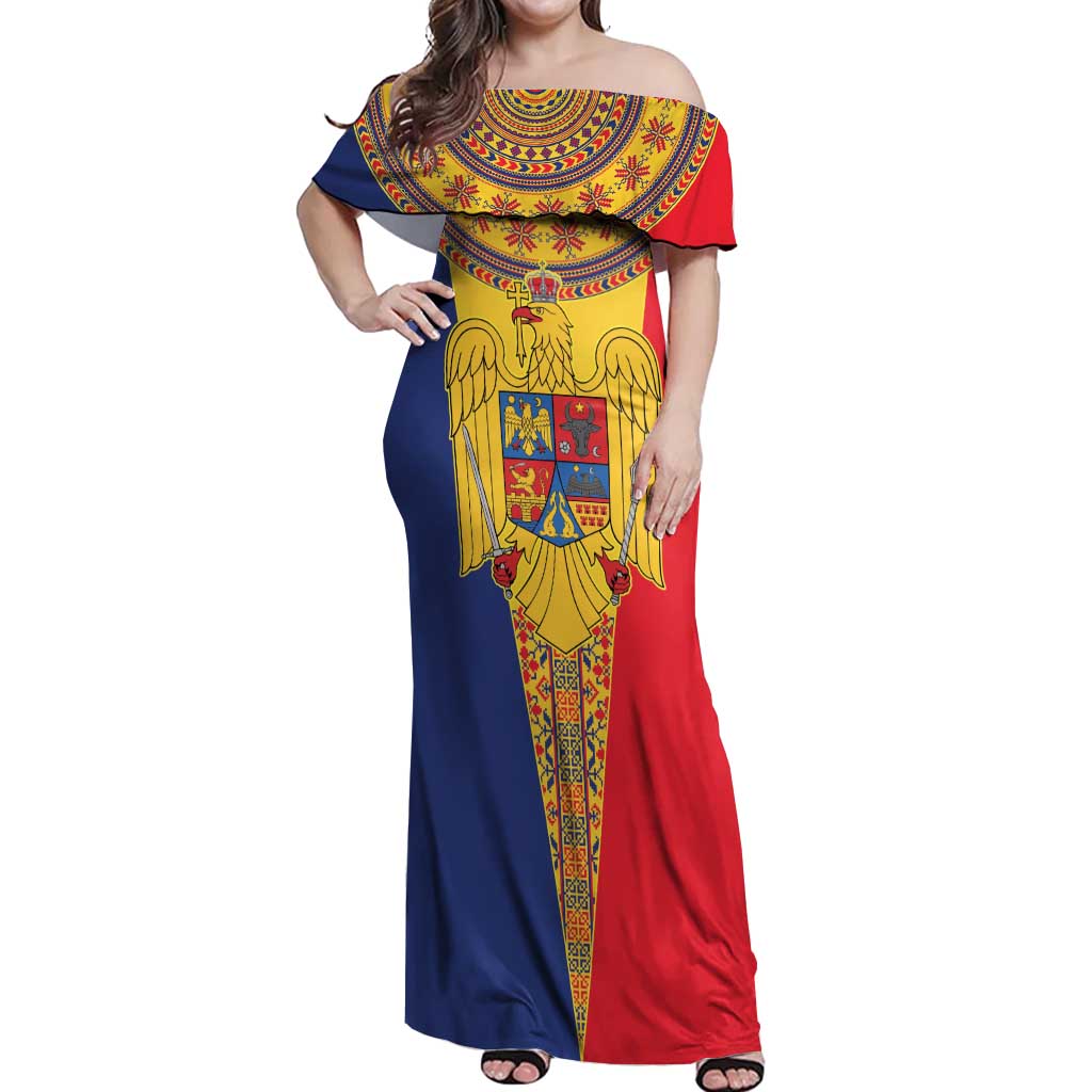 Romania Traditional Embroidery Pattern Off Shoulder Maxi Dress