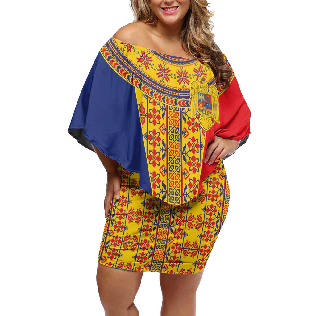 Romania Traditional Embroidery Pattern Off Shoulder Short Dress