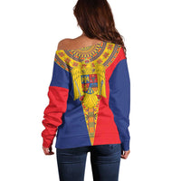 Romania Traditional Embroidery Pattern Off Shoulder Sweater
