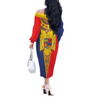 Romania Traditional Embroidery Pattern Off The Shoulder Long Sleeve Dress