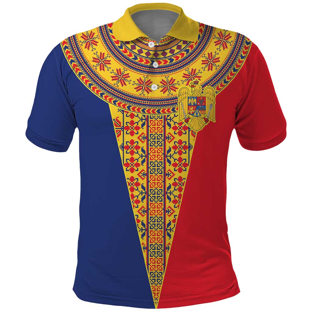 Romania Traditional Embroidery Pattern Polo Shirt