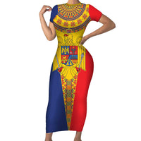 Romania Traditional Embroidery Pattern Short Sleeve Bodycon Dress
