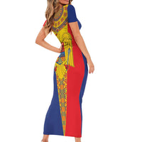 Romania Traditional Embroidery Pattern Short Sleeve Bodycon Dress