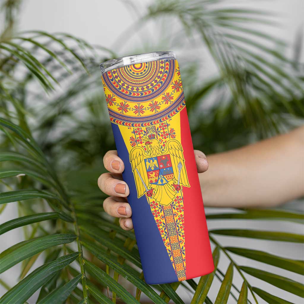 Romania Traditional Embroidery Pattern Skinny Tumbler