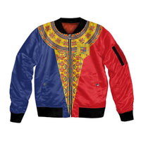Romania Traditional Embroidery Pattern Sleeve Zip Bomber Jacket