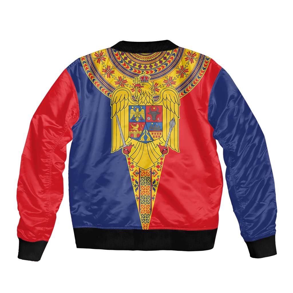 Romania Traditional Embroidery Pattern Sleeve Zip Bomber Jacket