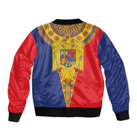 Romania Traditional Embroidery Pattern Sleeve Zip Bomber Jacket