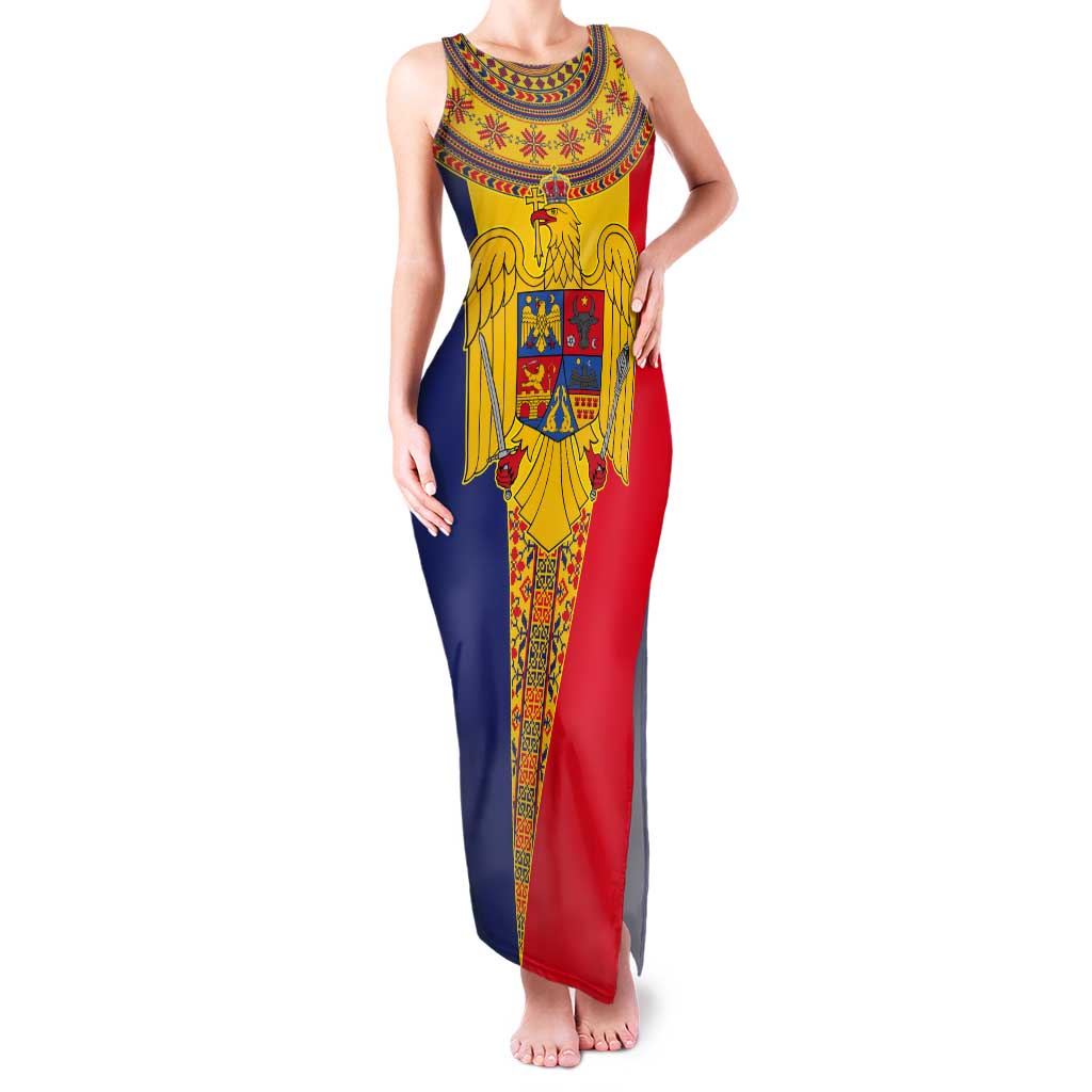 Romania Traditional Embroidery Pattern Tank Maxi Dress