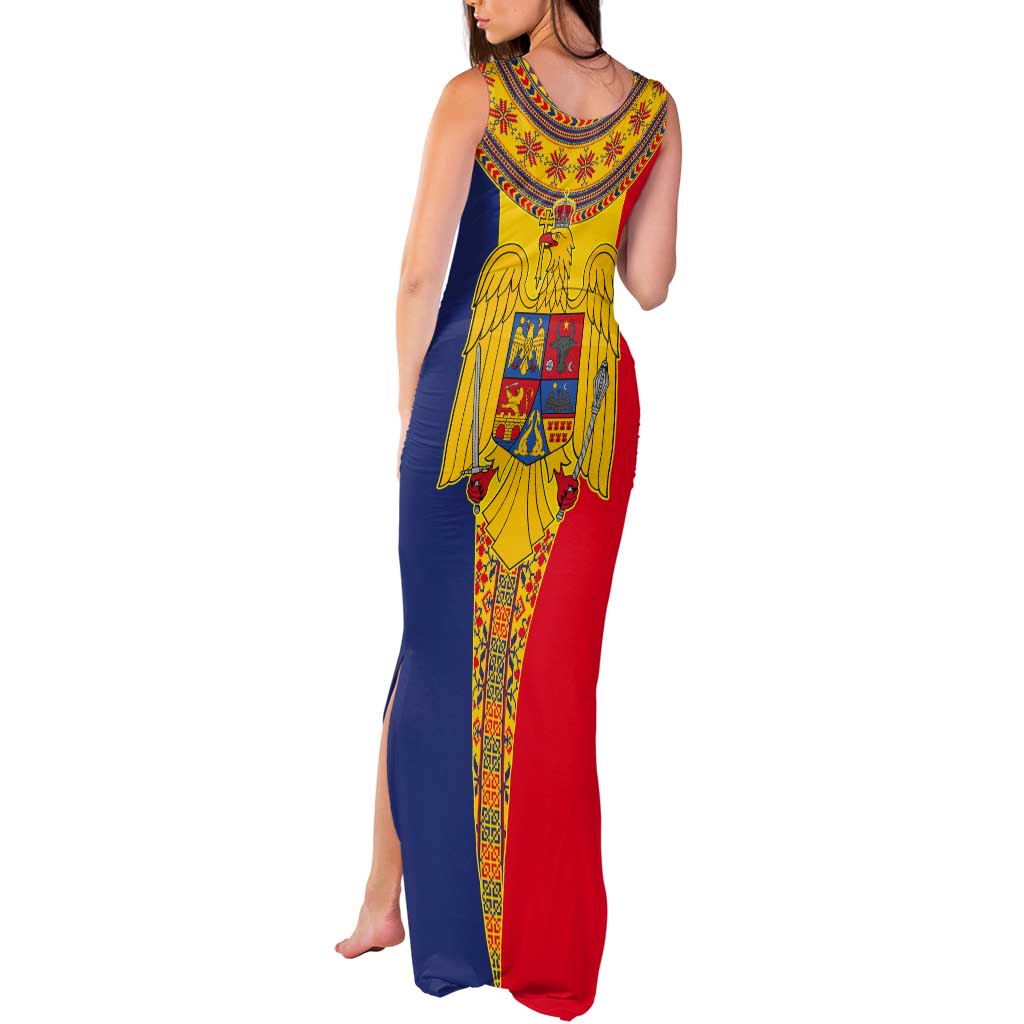 Romania Traditional Embroidery Pattern Tank Maxi Dress
