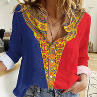 Romania Traditional Embroidery Pattern Women Casual Shirt
