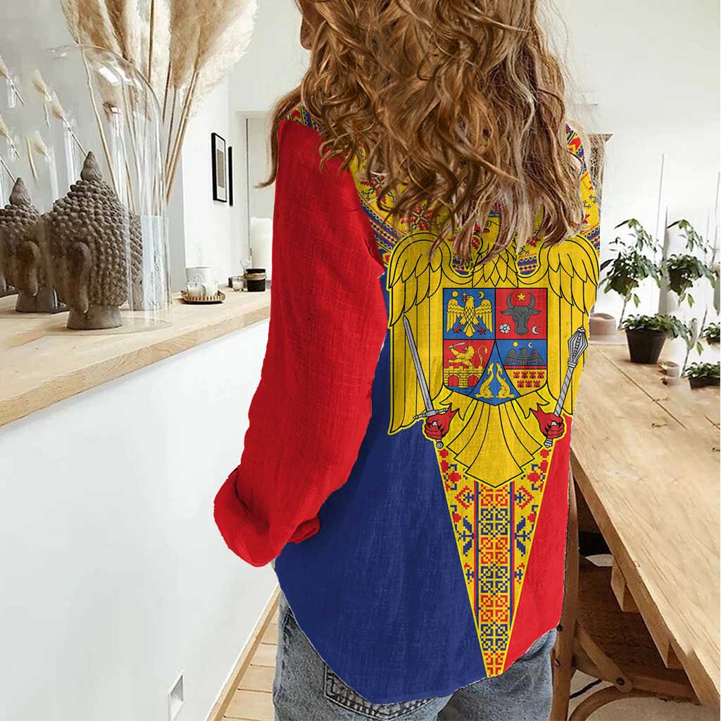 Romania Traditional Embroidery Pattern Women Casual Shirt