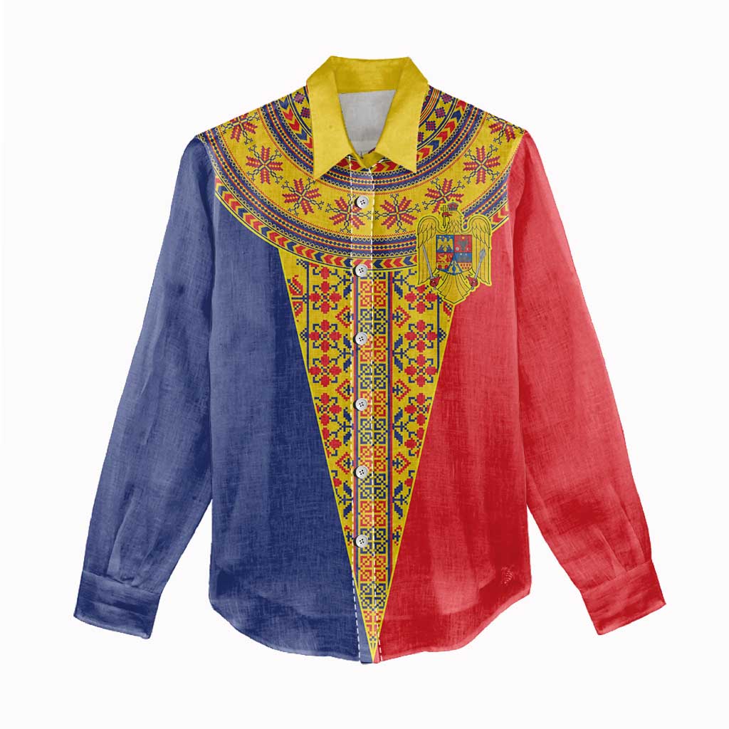 Romania Traditional Embroidery Pattern Women Casual Shirt